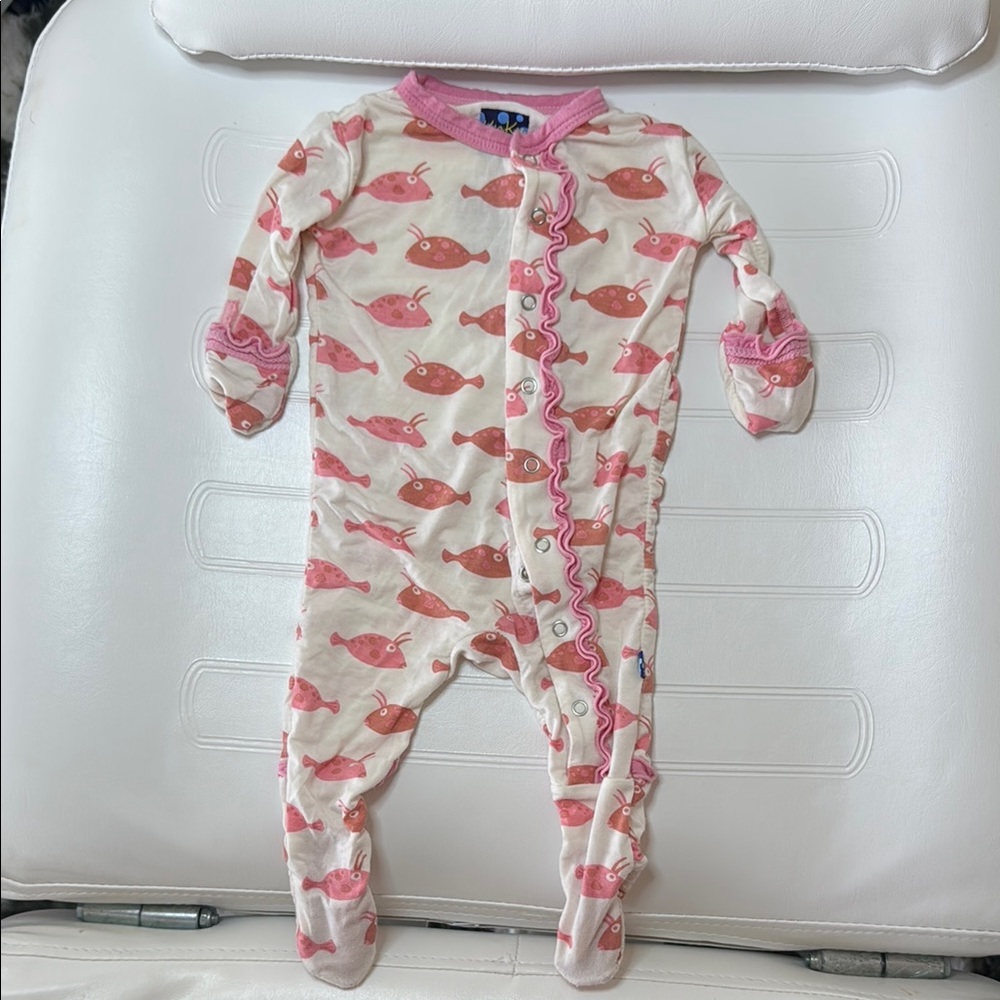 Kickee Pants Bamboo Pink Fish Patterned Kids One Piece